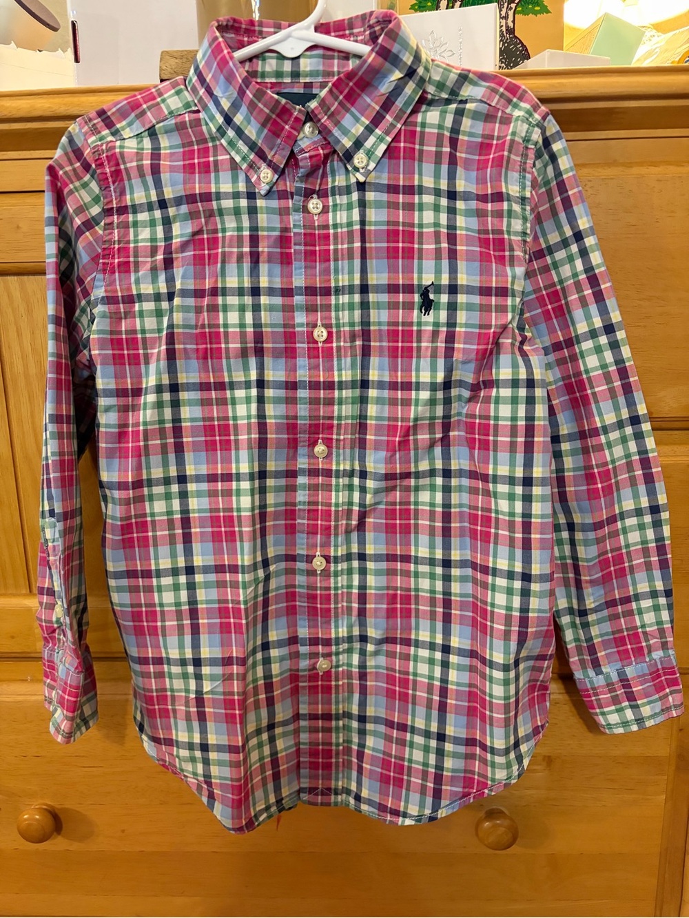 Ralph Lauren Boys Classic Pink & Blue Plaid Long-Sleeve Button Down Shirt Size 6 - Picture 2 of 10